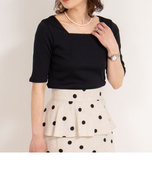 《手洗い可能》五分袖スクエアテレコプルオーバーカットソー