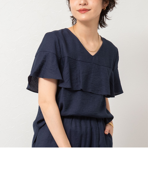 ◇【WEB限定】《セットアップ対応》ジュピター半袖フリルブラウス