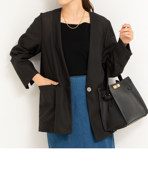 メッシュノーカラーVネックジャケット