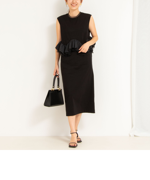 【MARILYN MOON/マリリーンムーン】タフタスパイラルラッフルスリーブレスワンピース