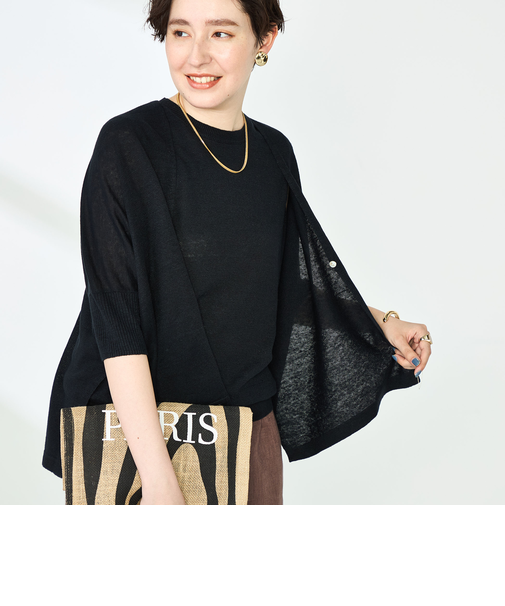 《アンサンブル対応》《手洗い可能》フレンチリネンボレロカーディガン