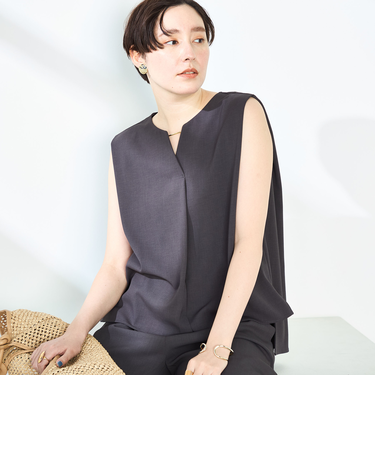 《セットアップ対応》ツイルキーネックブラウス