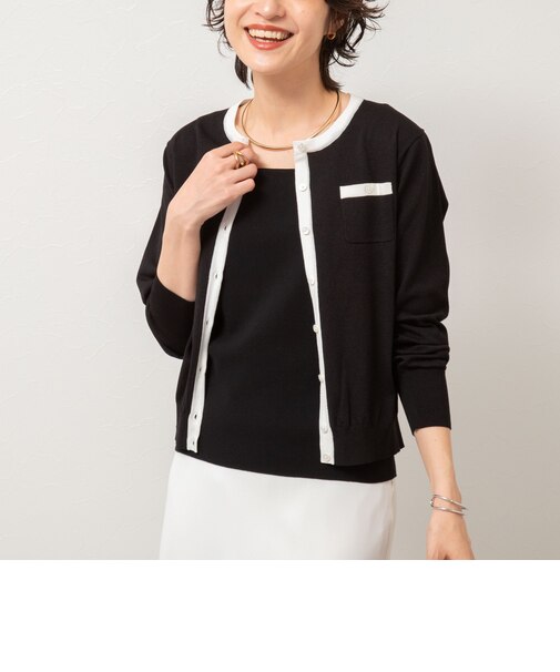 《アンサンブル対応/手洗い可能》綿ポリポケ付きCクルーネックカーディガン