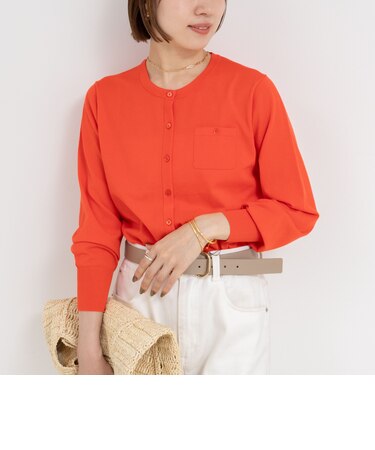 《アンサンブル対応/手洗い可能》綿ポリポケ付きCクルーネックカーディガン