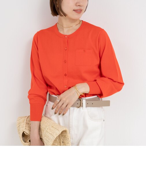 《アンサンブル対応/手洗い可能》綿ポリポケ付きCクルーネックカーディガン