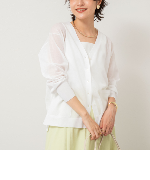 《手洗い可能》綿混シアーVネックカーディガン