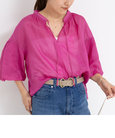 ◇【WEB限定カラーあり】シアーラミー袖バルーンブラウス