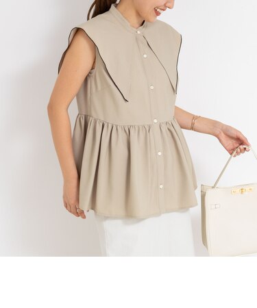 ビッグカラーノースリーブブラウス