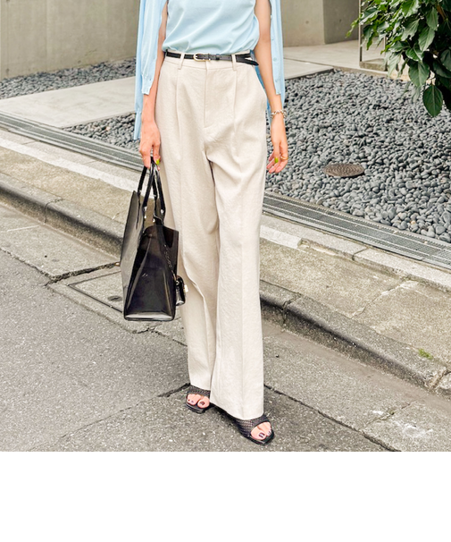 ウォッシャブル麻調ドライシャンタンライトワイドパンツ