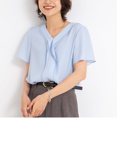 ジョーゼットVネックフリルブラウス