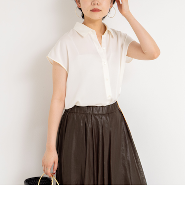 裾リブサテンシフォンフレンチシャツ