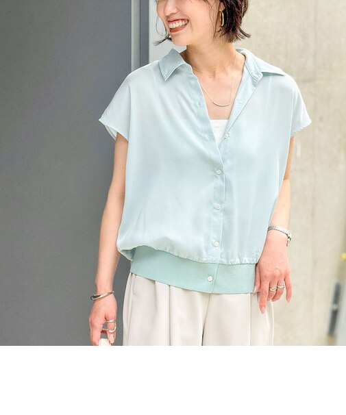 裾リブサテンシフォンフレンチシャツ