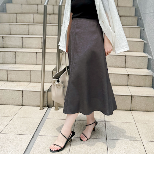 ウォッシャブル麻調フレアスカート