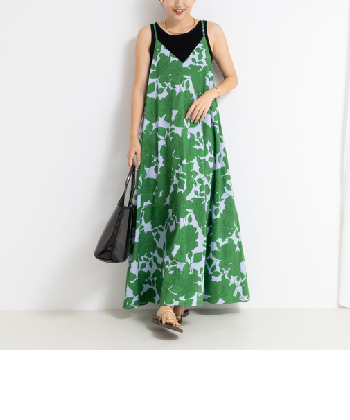 フラワープリント＆ムジキャミワンピース