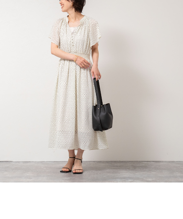 ウォッシャブルシフォンカットプリントワンピース