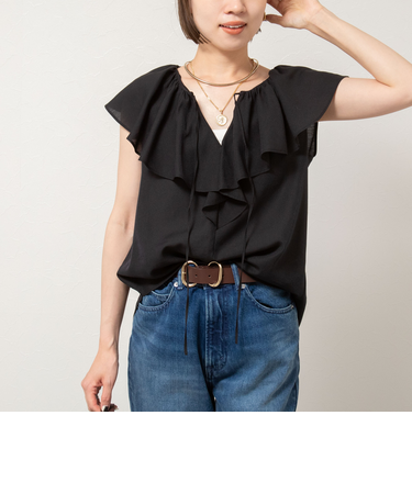 シアーラッフルノースリーブブラウス