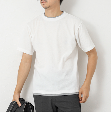 LINKS モザイク柄 レイヤードTee