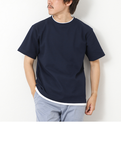 LINKS モザイク柄 レイヤードTee