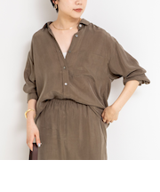 《セットアップ対応》ウォッシャブルシルキーキュプラドレープシャツ