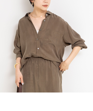 《セットアップ対応》ウォッシャブルシルキーキュプラドレープシャツ