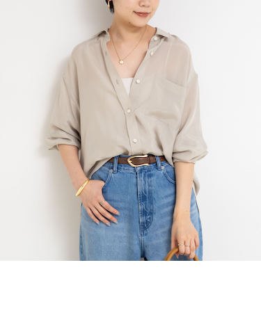 《セットアップ対応》ウォッシャブルシルキーキュプラドレープシャツ