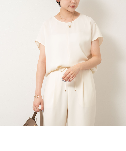 ウォッシャブルダブルサテンフレンチブラウス セットアップ対応》ウォッシャブルダブルサテンフレンチブラウス