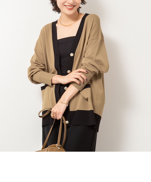 《手洗い可能》マルチファンクション配色Vネックカーディガン