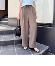 《セットアップ対応》ウォッシャブルダブルクロスサテンイージーワイドパンツ