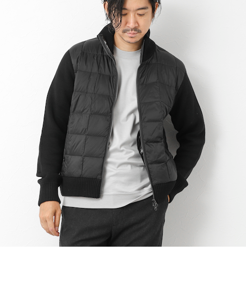 【TAION/タイオン】別注HI NECK DOWN JKT WITH SLEEVE KNIT 25AW