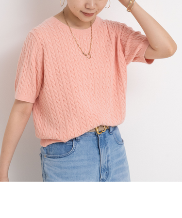 《手洗い可能》《アンサンブル対応》モールヤーンミニケーブルプルオーバーニット