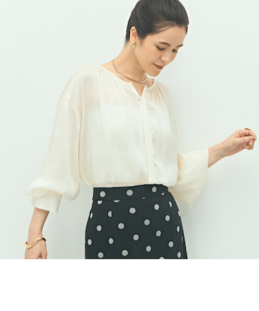 楊柳サテン2WAYギャザーブラウス