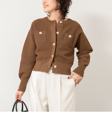 《手洗い可能》鹿の子編みクルーネックカーディガン