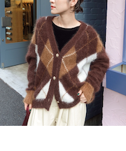 モヘアインターシャアーガイルVネックカーディガン