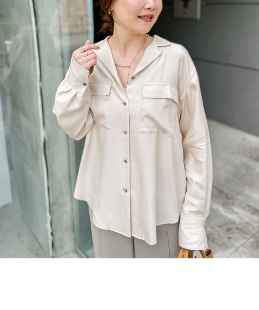 《セットアップ対応》ウォッシャブルフィブリルサテンオープンカラーシャツ