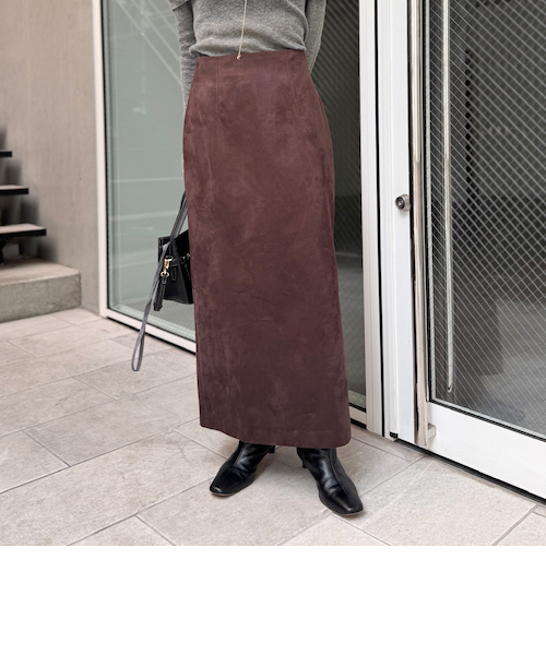 セットアップ対応》フェイクスエードハイウエストタイトスカート