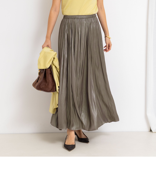ウォッシャブルレザーサテンギャザースカート