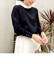 プリーツ衿取り外しプルオーバーニット