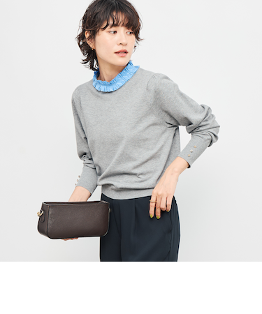 プリーツ衿取り外しプルオーバーニット