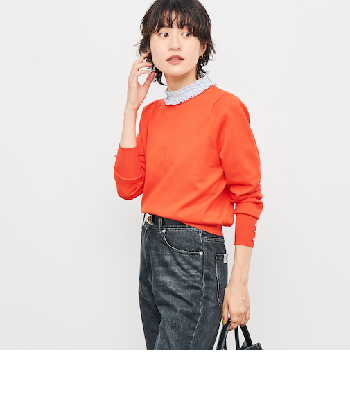 プリーツ衿取り外しプルオーバーニット