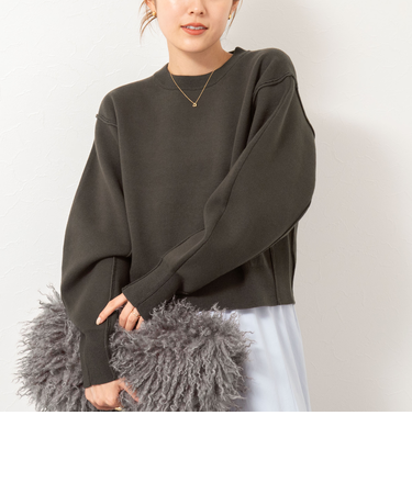 《手洗い可能》スウェット風ニットプルオーバー