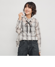 ウォッシャブルリボン付きチェックシャツ