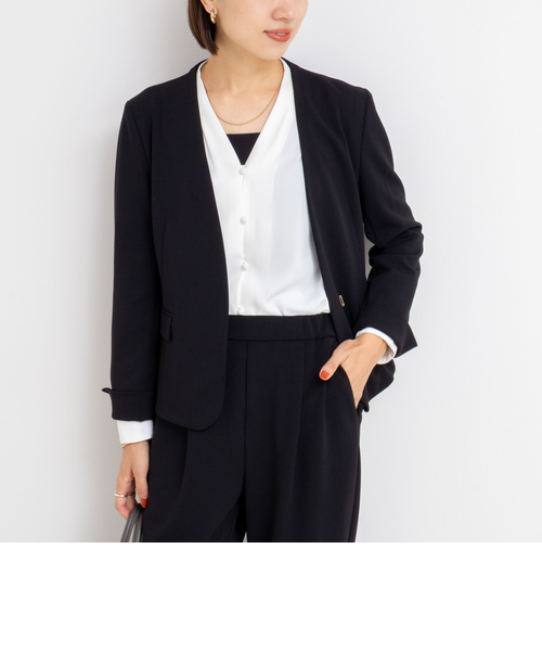 セットアップ対応》ウォッシャブルカットジョーゼットノーカラー