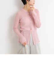 【WEB限定カラーあり】カシミヤ混ガーゼ風リブクルーネックミディ丈カーディガン