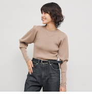 《手洗い可能》リブパフスリーブプルオーバーニット