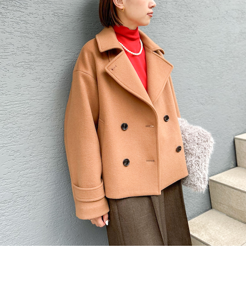 【美品】Theory ダブルブレストピーコート　カシミヤ混　ベージュ Merfirge] チェスターコート カシミヤ混 ダブルフェイス キモノ