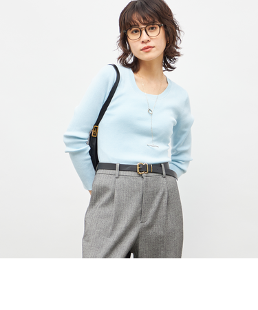 《アンサンブル対応》《手洗い可能》カシミヤ混リブUネックプルオーバー