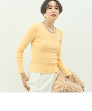 《アンサンブル対応》《手洗い可能》カシミヤ混リブUネックプルオーバー
