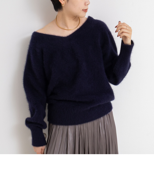 ヘアリー2WAYプルオーバーニット