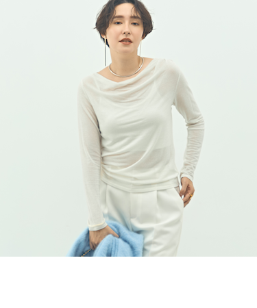 ウォッシャブルカシミヤシルクシアーラメドレープロンT