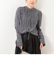 【MARILYN MOON/マリリーンムーン】タックフリルストライプブラウス